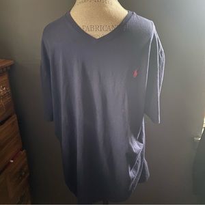 Polo Ralph Lauren Tshirt Mens XXL Navy V-Neck Red Embroidered Pony